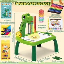 BuzzoXerex Proiettore Disegno Bambini, Tavolo da Disegno per Bambini 48 Pezzi Proiettore Colorare Bambino con 48 Motivi, Album da Disegno, Album di Adesivi, Penne Colorate per 3-10 Anni (Verde)