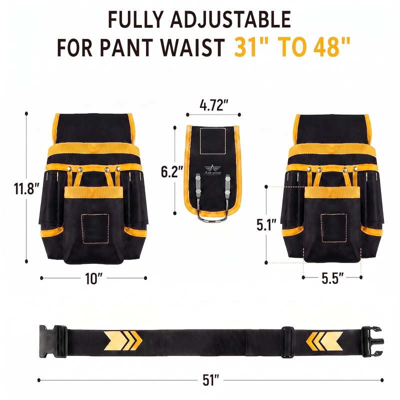Tool Belt for Men, 26-Pocket Heavy Duty Tool Pouch with