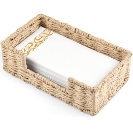 ZMZKKLL Napkin Holder for Bathroom, Woven Wicker Paper Rope Guest Towel Holder Tray, Disposable Paper Hand Towel Holder for Bathroom Accessories, Dinner Napkin Holder for Kitchen Table Party