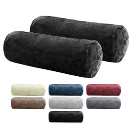 BaSaTex Pack of 2 Bolster Cushion Covers 15 x 40 cm Cashmere Touch | Neck Roll Cover Oeko-Tex Certified | 100% Microfibre Plush | Colour: Black