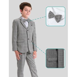 mintgreen Boys' Suits & Blazers, Kids Wedding Outfit Party Formal Pageboy Prom Tuxedo, Plaid Grey, 5-6 Years