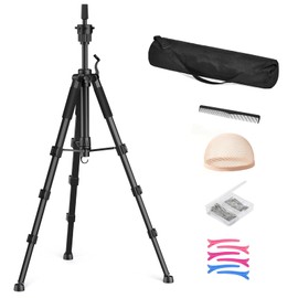 Retbtnm 54 Inch Mannequin Head Stand, Adjustable Wig Stand Tripod with Hook, Wig Styling Stand with Non-Slip Base for Making, Display, Training
