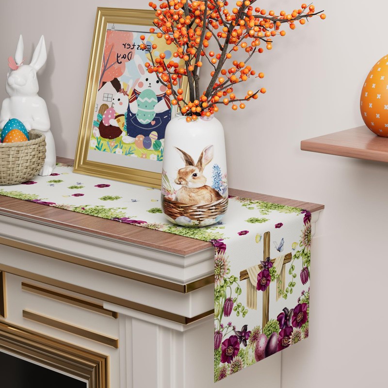 BOTB LIHM Easter Cross Eggs Purple Flowers Leaves Butterfly Cloth