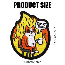 This is Fine Cat Patch, 3x2.6 Inch Cute Funny Meme Military Embroidered Patches This is Fine Dog Patch Cat Morale Iron On Patches with Magic Tape for Jeans Jackets Backpacks Hats Bags