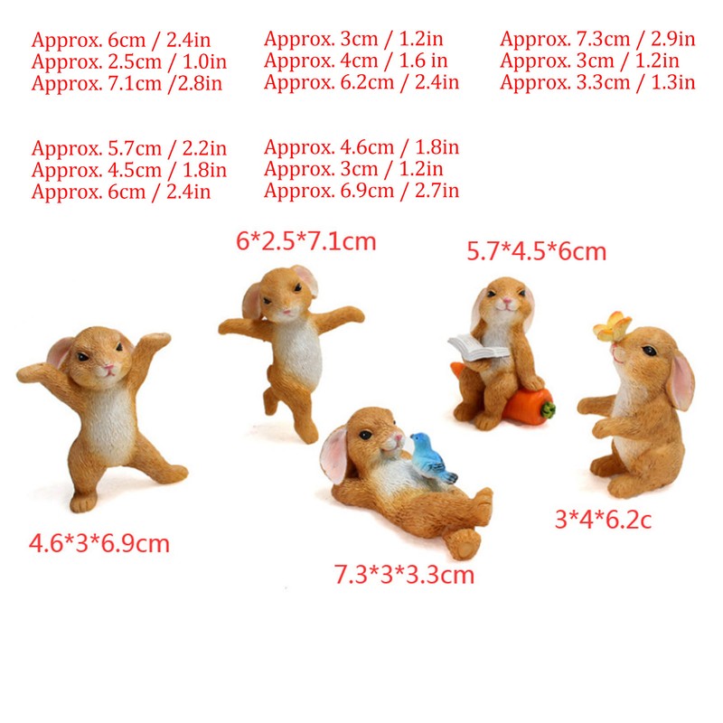 5pcs Bunny Figurines Cute Style Resin Material Decorative DIY Micro