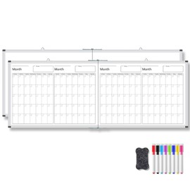 Lincia 48" x 18" Magnetic Horizontal 4 Month Dry Erase Calendar for Wall Undated Dry Erase Planner Aluminum Frame Whiteboard Calendar for Home School Office Projects Wall Fridge