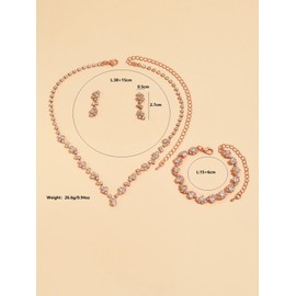 ZMANYIJEW Prom Earrings Necklace Bracelet Set Elegant Crystal Necklace Earrings Bracelet Bridal Wedding Prom Costume Jewelry (Rose Gold)