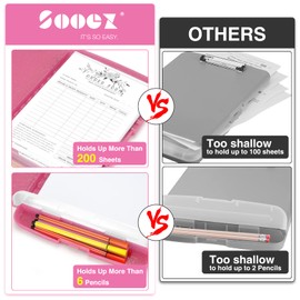 Sooez Glitter Clipboard with Storage, High Capacity Clip Boards 8.5x11 with Pen Holder, Cute Clipboards with Low Profile Clip, Sparkle Plastic Organizer Case Box for Women & Kids, Side Opening