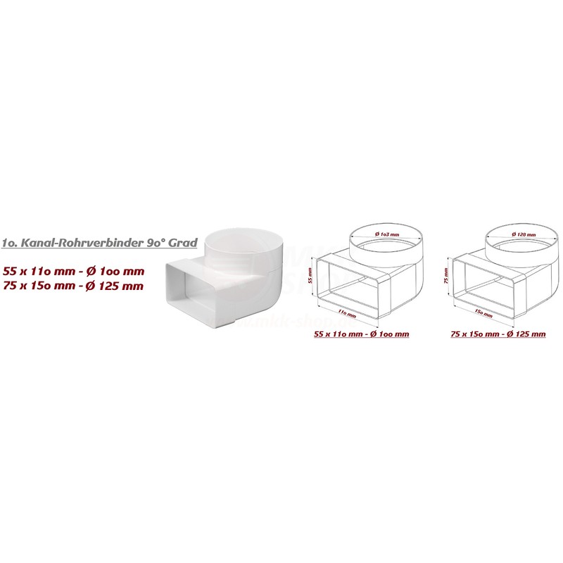 MKK Duct Connector 90° Degree 55 x 110 mm Pipe