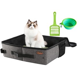 Deblue Portable Cat Travel Litter Box with Lid, Leak-Proof and Water-Proof, Lightweight Cat Litter Box for Car, Road Trip, Hotel, Airplane, and Outdoor-Grey