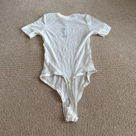 Skims Kim Kardashian Skims Bone Summer Mesh T-Shirt Bodysuit, Size Large NWT