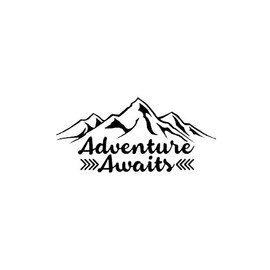 KamiDesigns Adventure Awaits Outdoors Hiking Camping Mountains Vinyl Decal Sticker | Black Color | Cars Trucks Vans SUV Laptops Wall Art | Size 5-inches