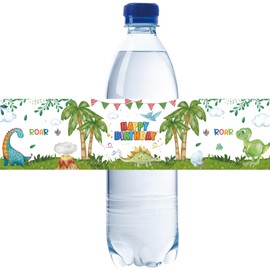ROSTYAKZ 32pcs Dinosaur Happy Birthday Water Bottle Labels, T-Rex Baby Shower Stickers, Dinosaur Water Bottle Lables for Boy 1st Birthday Party Decoration