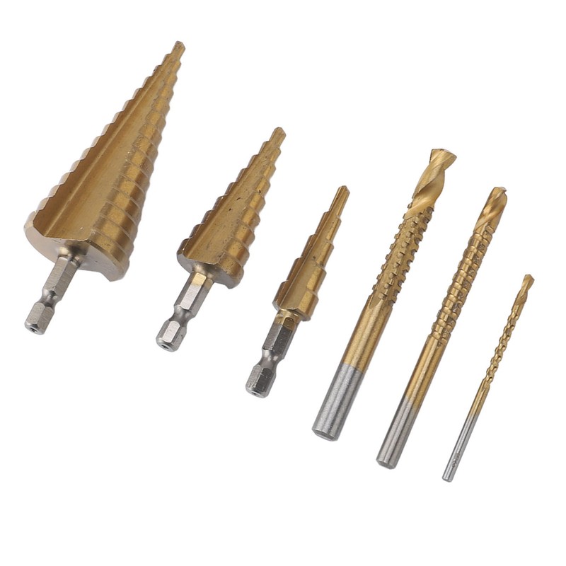 6PCS Step Drill Bit Set Hex Shank Electric Step Drill