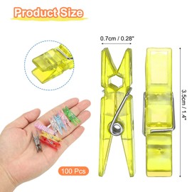 PATIKIL 1.4" Colored Clothes Pins, 100Pcs Mini Colorful Plastic Clothes Clips Strong Grip Photo Clips for Pictures Hanging Clothes Decorative Crafts, Transparent Yellow