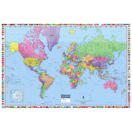 Cool Owl Maps World 3D Wall Map Political with Flags, Poster Size (36"x24"), Rolled Paper 2021