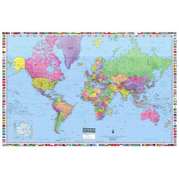 Cool Owl Maps World 3D Wall Map Political with Flags,