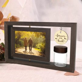 Custom Memorial Photo Frame for Loved Ones - Two 4x6 Inch Pictures with Included Glass Keepsake Jar for Hair, Ashes, or Mementos - Elegant Tribute Gift for Loss, Funeral, or Remembrance (brown2)