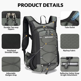 Arvano Hydration Backpack Cycling Rucksack 15L Lightweight Running Backpack With Water Bladder 2L, Insulated Compartment, for Hiking, Mountain Biking, Skiing for Men Women (Grey-green, One Size)