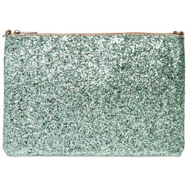 Caspar TA341 Large Ladies XL Glitter Sequin Clutch Bag Evening Bag with Hand Strap, Mint / rose gold