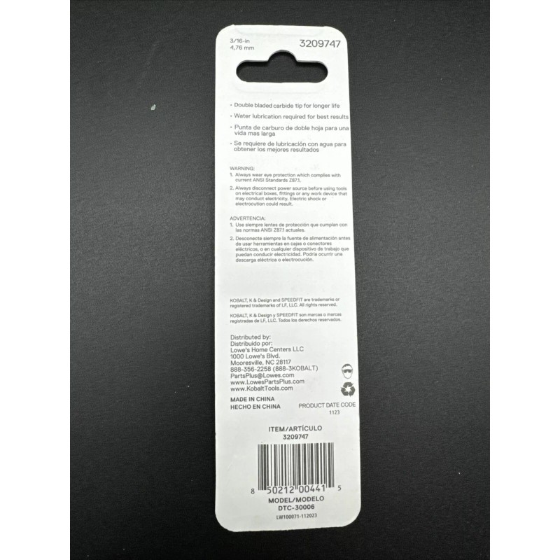 Kobalt NEW Kobalt 3/16in Glass And Tile Bit 3209747