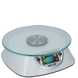 Taylor Digital Kitchen Food Scales with Glass Platform, Highly Accurate with Tare Function and Precision, Silver Weighs 5 kg / 5,000 ml Capacity