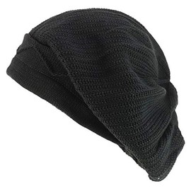 Armycrew Dreadlock 100% Cotton Slouchy Long Rasta Knit Beanie - Black