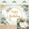 Greenery Happy Birthday Banner Backdrop 7x5FT Green Eucalyptus Leaf Birthday