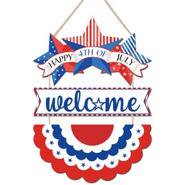 TOARTi American 4th of July Wooden Sign Patriotic Welcome Sign USA Independence Day Wall Hanging Sign Fourth of July Decorations American Independence Day Outdoor Plaque
