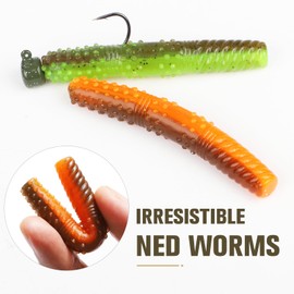Dovesun 60pcs Ned Rig Bait Kit, Ned Worms | Crawfish Lures Mushroom Jig Heads for Bass Fishing Ned Rig Hooks with Soft Lures Kit