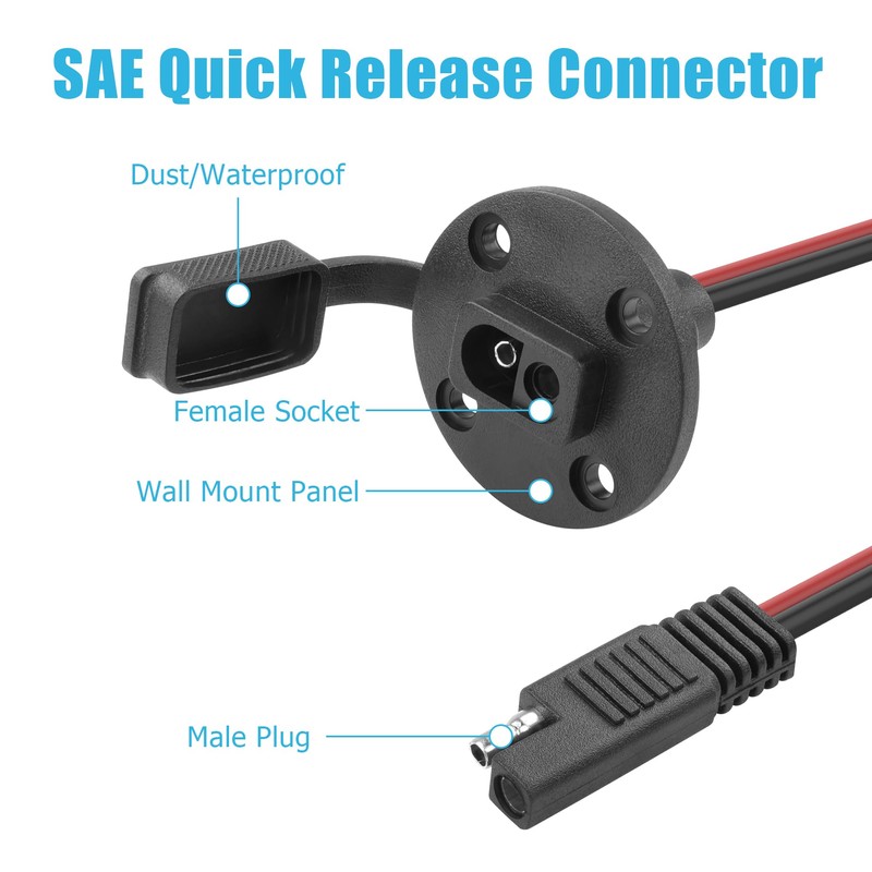 2 Pack SAE Power Socket Sidewall Port Cables YACSEJAO 12AWG