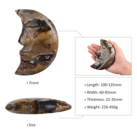 KYEYGWO Moon Shaped Crystal Carving Crescent Moon Face Agate Stone Decor for Shelves Desk, Healing Stones and Crystals Gift for Men Women, 226-456 g