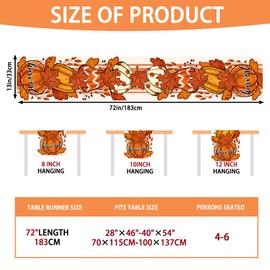Heirloom Haven Orange Pumpkins Maple Leaves Fall Table Runner, Autumn Thanksgiving Kitchen Dining Table Decor Seasonal Harvest Thanksgiving Farmhouse Indoor Outdoor for Home Party 13x72 Inch
