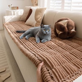 FUNNY FUZZY Pet Couch Covers for Sofa, Washable Dog Couch Cover Protector for Dogs, Flannel Couch Covers for Dogs Pet Friendly Pet Mat Bed Sofa Cover (Brown, 27.6"×82.7")