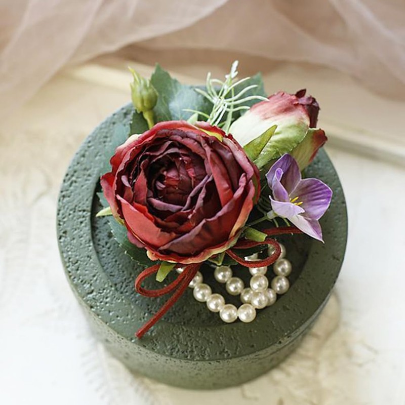 MAFELOE Corsage Boutonniere Set, Burgundy, 2 Pieces (X1-DB)