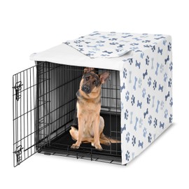Sweet Jojo Designs 48in. Large Dog Crate Cover (Bones and Paw Prints) for Boys Pet Cage, Kennel Covers (Modern, Cartoon, Doggy, Puppy, Neutral, Paws Print, Whimsical, Playful, Slate Navy Blue)