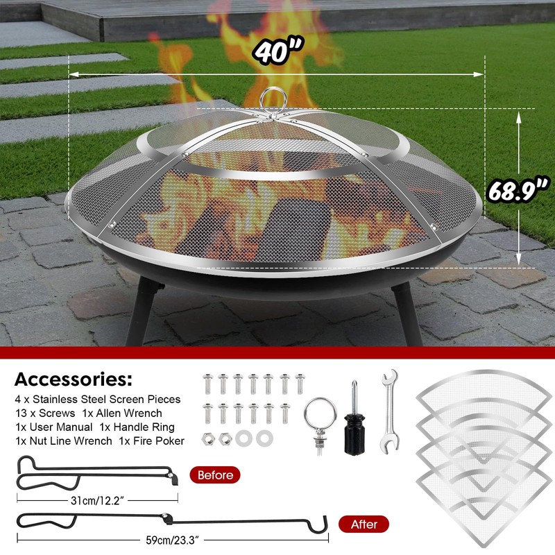 Fire Pit Spark Screen,40 Inch Fire Pit Screen Cover Stainless