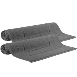 MAKOOZ 2 Pc Banded Bath Mat Set-1000GSM Ring Spun 100% Cotton - Non-Slip, Machine-Washable, Ultra Soft, Water Absorbent Rug, Quick Drying, Plush Foot Towel for Bathroom Tub and Shower-Charcoal 50x70cm