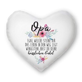 Cushion with Saying "Opa - Wenigstens hast du keine hässlichen Enkelkinder" - Gift Idea / Funny / Granddaughter / Grandson / Family / 40 x 40 cm Heart Cushion White with Filling
