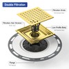 Bernkot Square Shower Drain 6" Polished Gold with PVC Bonding