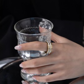 KnBoB Simple Stainless Steel Ring Men Women Gold/Rose Gold/Silver Eternity with White Square Cubic Zirconia Rings Engagement Ring, Stainless Steel, Cubic Zirconia