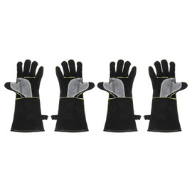 sourcing map 2Pair A3036 Welding Gloves 14" Fire Heat Resistant Long Sleeve Cowhide Leather BBQ Grill Gloves for Welding Fireplace Oven Baking Garden