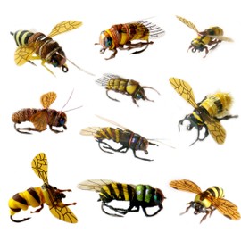 Fly Fishing Flies kit with Fly Box/Nymphs/Dry Fly,Wet Fly/Streamers/Realistic Flies (a Dozen Varieties bee) 10pcs