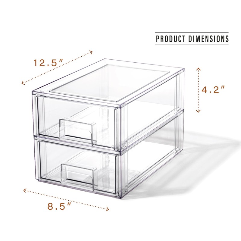 BINO | Stackable Storage Drawers, Small - 2 Pack, Clear