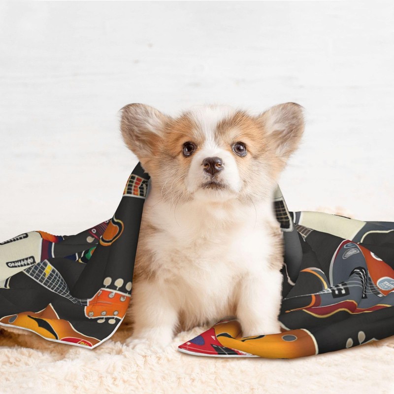 Guitar Pattern Blanket for Dog Cat Kitten, Music Theme Soft