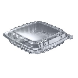 Dart Solo C89PST1 8 5/16" x 8 5/16" x 2" Dart ClearSeal Hinged Lid Shallow Plastic Container 250/Cas
