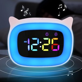 Children's Alarm Clock, Digital Children's Alarm Clock with Light Alarm Clock Children Girls Boys Children Alarm Clock with Snooze Function with Night Light 18 Ringtones Dual Alarm Snooze Modes 12/24