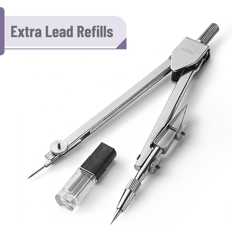 Mr. Pen- Compass for Geometry, Silver with Extra Leads, Metal