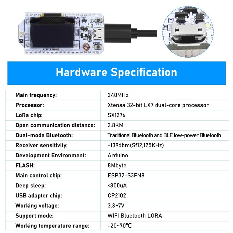 APKLVSR LoRa ESP32 Module, SX1276 LoRa V2 Board with OLED