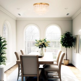 ALICE HOUSE 17.7" Capiz Shell Ceiling Light,Brushed Brass Finish, 4 Light Flush Mount Light for Bedroom, Kitchen, Dressing Room, Dining Room and Entryway AL2608-S4